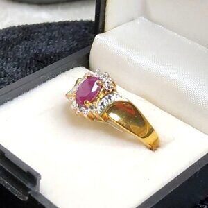 vintage two tone yellow and white gold plated genuine ruby with diamond chips ri
